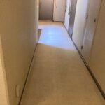 マンション屋内廊下、長尺シート防水工事 工事写真