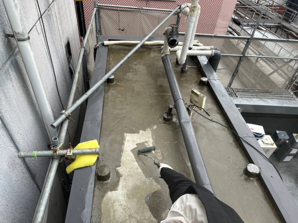 屋上のウレタン防水通気緩衝工法 工事写真