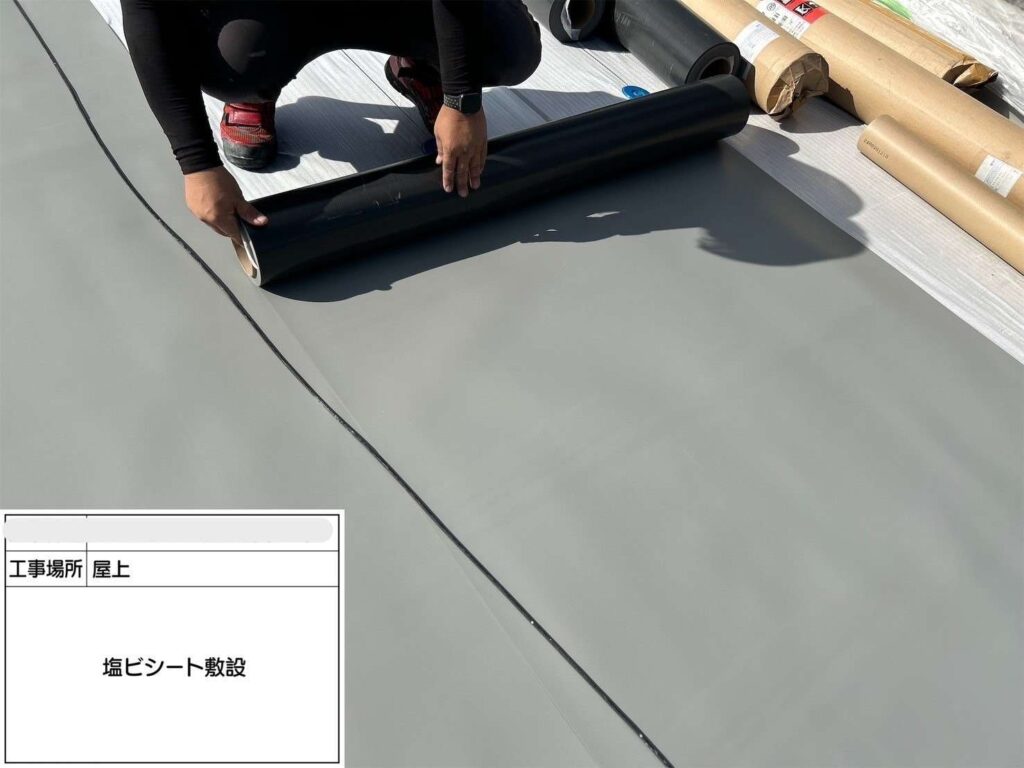 吹田市　会社ビル屋上塩ビシート防水工事 工事写真