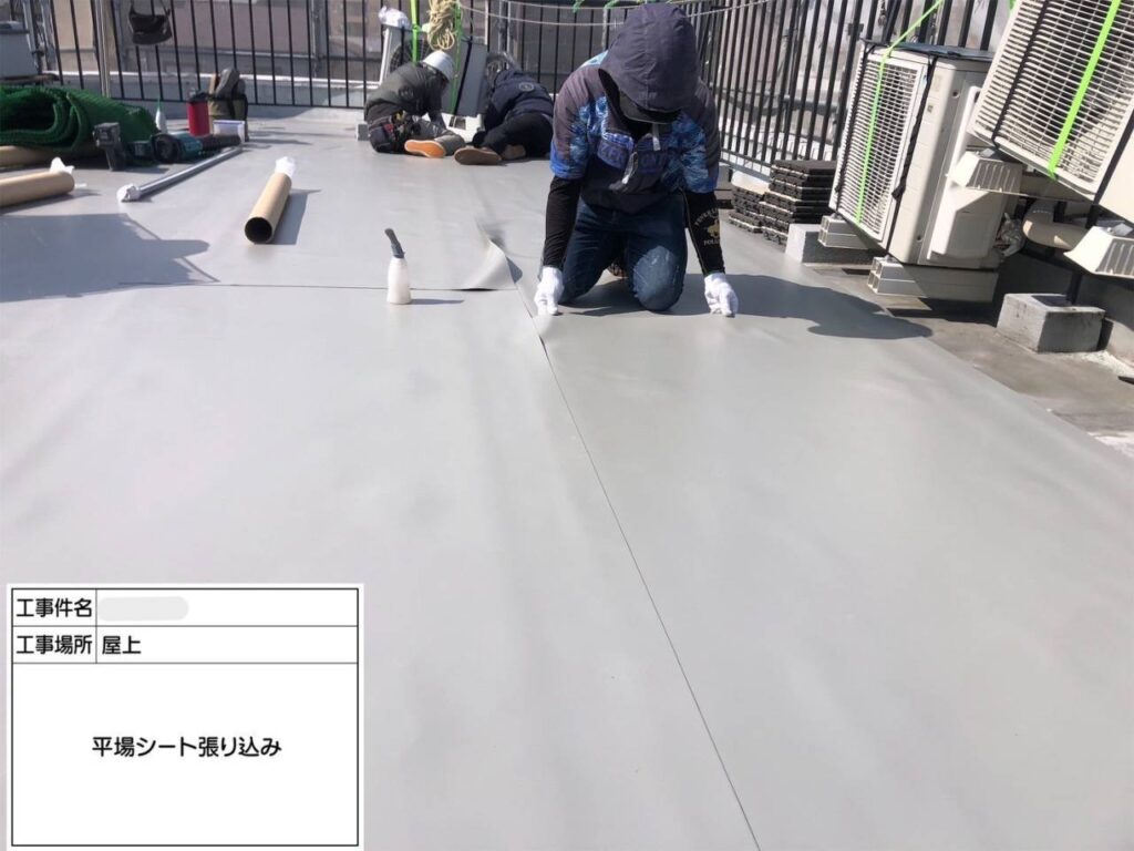 平野区　屋上・塔屋　塩ビシート、ウレタン複合防水工事 工事写真