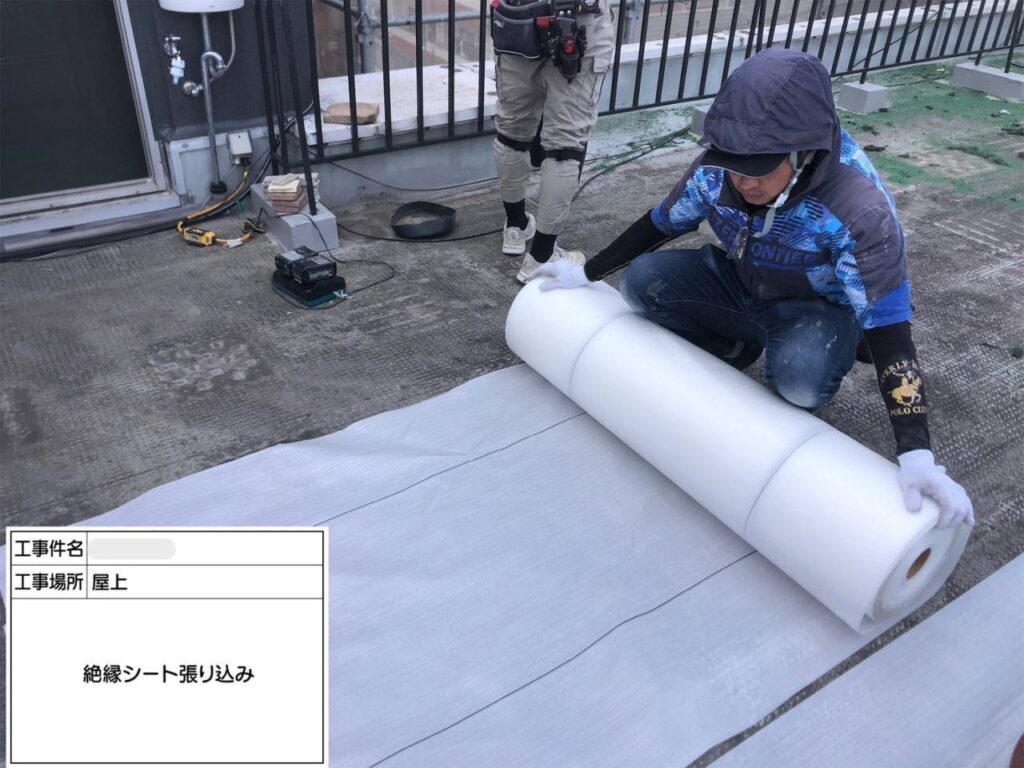 平野区　屋上・塔屋　塩ビシート、ウレタン複合防水工事 工事写真