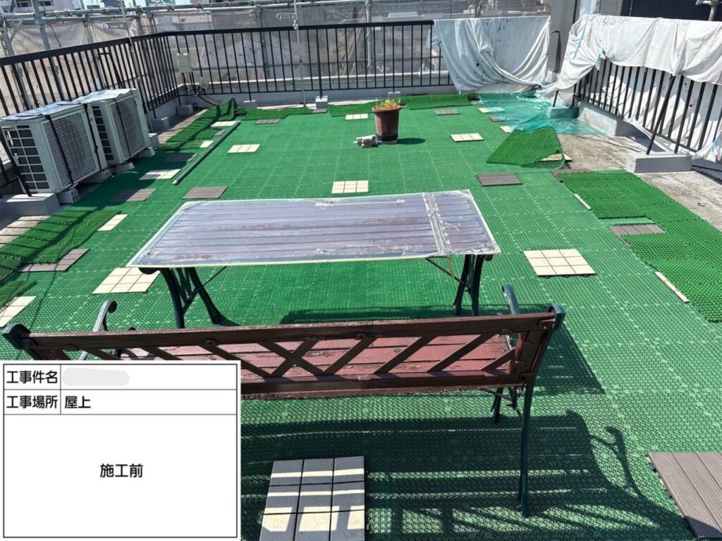 平野区　屋上・塔屋　塩ビシート、ウレタン複合防水工事 工事写真