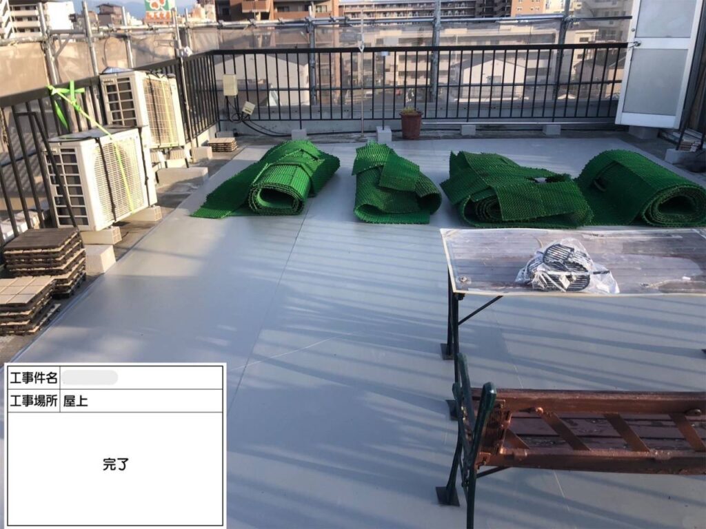 平野区　屋上・塔屋　塩ビシート、ウレタン複合防水工事 工事写真