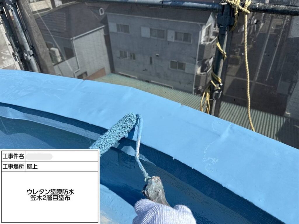平野区　屋上・塔屋　塩ビシート、ウレタン複合防水工事 工事写真
