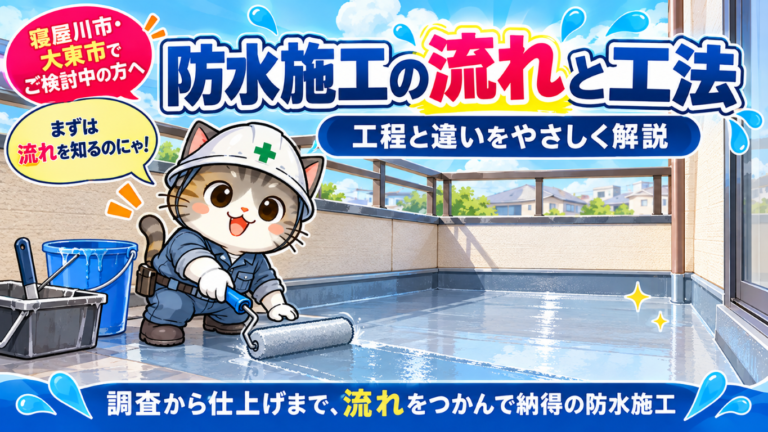 寝屋川市・大東市の防水施工の流れと工法|工程と違いをプロがわかりやすく紹介